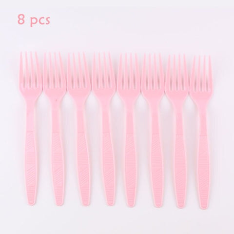 Disposable Tableware Accessories Birthday Party Ice Cream Series Plates Cups Knives Forks Spoons Party Supplies Solid Color