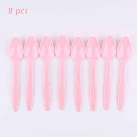 Disposable Tableware Accessories Birthday Party Ice Cream Series Plates Cups Knives Forks Spoons Party Supplies Solid Color