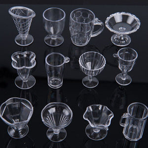 12Pcs/Set Modern Clear Transparent Plastic Mini Ice Cream Cup Tableware Doll House Miniatures Craft for Kids Gifts Kitchen Toys