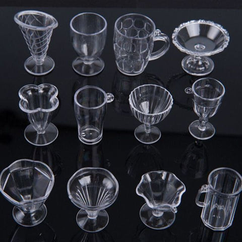 12Pcs/Set Modern Clear Transparent Plastic Mini Ice Cream Cup Tableware Doll House Miniatures Craft for Kids Gifts Kitchen Toys