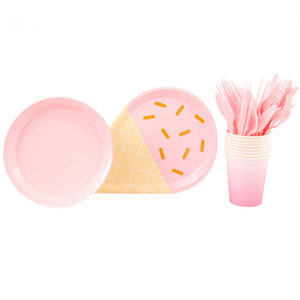 Birthday Theme Activities Ice Cream Series Disposable Tableware Banquet Wedding Plates Cups Knives Forks Spoons Party Gatherings