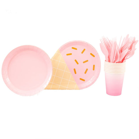 Birthday Theme Activities Ice Cream Series Disposable Tableware Banquet Wedding Plates Cups Knives Forks Spoons Party Gatherings