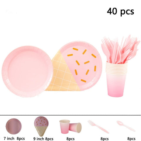 Birthday Theme Activities Ice Cream Series Disposable Tableware Banquet Wedding Plates Cups Knives Forks Spoons Party Gatherings