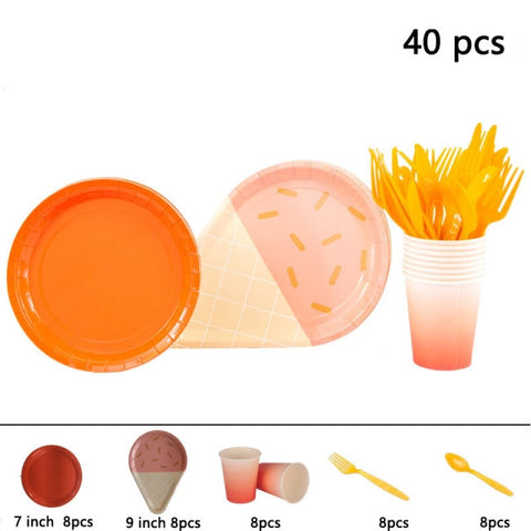 Birthday Theme Activities Ice Cream Series Disposable Tableware Banquet Wedding Plates Cups Knives Forks Spoons Party Gatherings