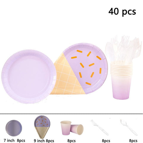 Birthday Theme Activities Ice Cream Series Disposable Tableware Banquet Wedding Plates Cups Knives Forks Spoons Party Gatherings