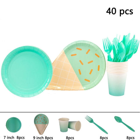 Birthday Theme Activities Ice Cream Series Disposable Tableware Banquet Wedding Plates Cups Knives Forks Spoons Party Gatherings