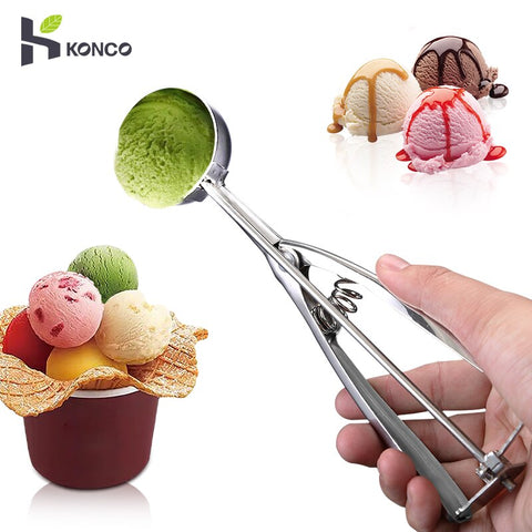 Konco  Ice Cream Spoon Stainless Steel Ice Cream Dessert Scoop Fruits Ball Maker  Watermelon Spoon Cookies Dough Disher Spoon