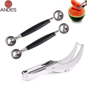 Stainless Steel Watermelon Slicer Fruit Knife Cutter And Ice Cream Ballers Melon Scoop Double Size Spoon Set Kitchen Tools Set