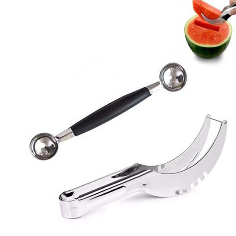 Stainless Steel Watermelon Slicer Fruit Knife Cutter And Ice Cream Ballers Melon Scoop Double Size Spoon Set Kitchen Tools Set