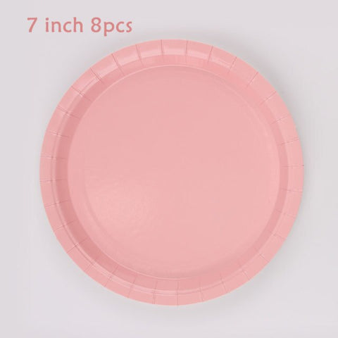 Disposable Tableware Accessories Birthday Party Ice Cream Series Plates Cups Knives Forks Spoons Party Supplies Solid Color