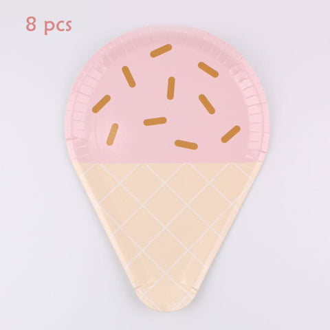 Disposable Tableware Accessories Birthday Party Ice Cream Series Plates Cups Knives Forks Spoons Party Supplies Solid Color