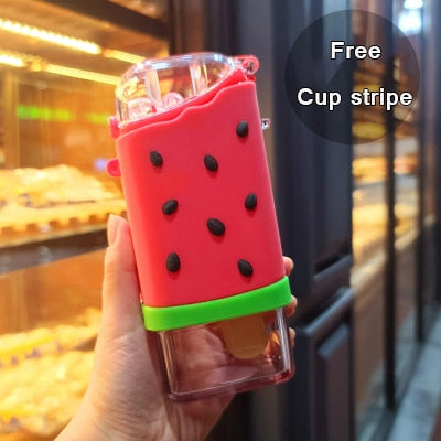 New Summer Cute Donut Ice Cream Water Bottle With Straw Creative Square Watermelon Cup Portable Leakproof Tritan Bottle BPA Free