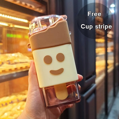 New Summer Cute Donut Ice Cream Water Bottle With Straw Creative Square Watermelon Cup Portable Leakproof Tritan Bottle BPA Free