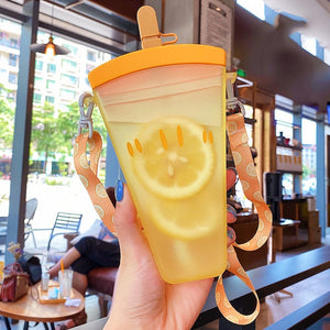 Plastic Water Bottles Cute Watermelon Ice Cream Water Bottle with Straw Bottle Anti-fall Portable Popsicle Cup Kids Water
