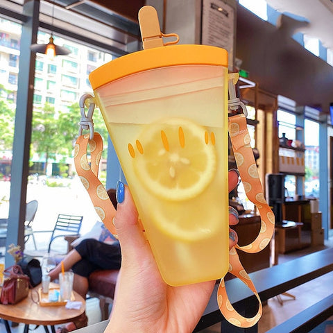 Plastic Water Bottles Cute Watermelon Ice Cream Water Bottle with Straw Bottle Anti-fall Portable Popsicle Cup Kids Water