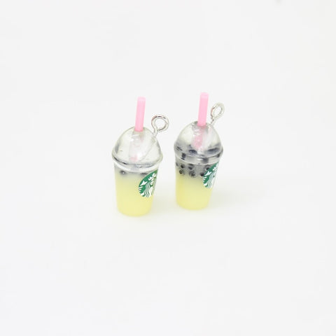 8pcs-- 21*12mm Resin Kawaii 3D Straw Milk Tea Ice Cream Coffee Frappuccino Cup Charm Imitation food Pendant Jewlery Findings