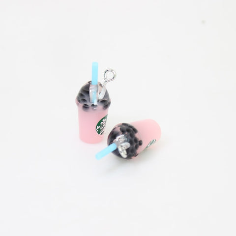 8pcs-- 21*12mm Resin Kawaii 3D Straw Milk Tea Ice Cream Coffee Frappuccino Cup Charm Imitation food Pendant Jewlery Findings