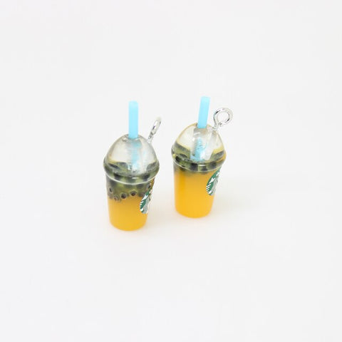 8pcs-- 21*12mm Resin Kawaii 3D Straw Milk Tea Ice Cream Coffee Frappuccino Cup Charm Imitation food Pendant Jewlery Findings
