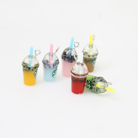 8pcs-- 21*12mm Resin Kawaii 3D Straw Milk Tea Ice Cream Coffee Frappuccino Cup Charm Imitation food Pendant Jewlery Findings