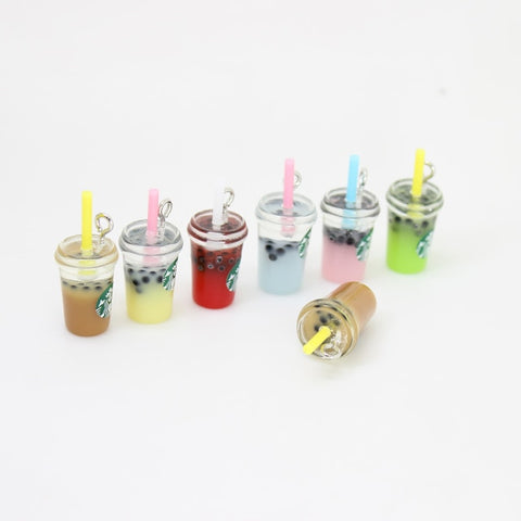 8pcs-- 21*12mm Resin Kawaii 3D Straw Milk Tea Ice Cream Coffee Frappuccino Cup Charm Imitation food Pendant Jewlery Findings