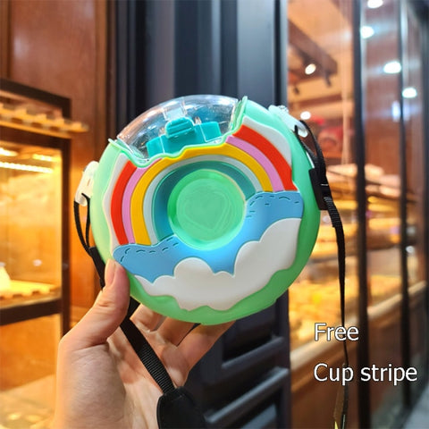 New Summer Cute Donut Ice Cream Water Bottle With Straw Creative Square Watermelon Cup Portable Leakproof Tritan Bottle BPA Free