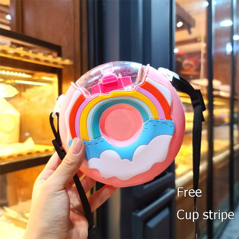New Summer Cute Donut Ice Cream Water Bottle With Straw Creative Square Watermelon Cup Portable Leakproof Tritan Bottle BPA Free
