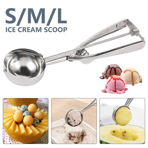 Stainless Steel Spoon Kitchen Ice Cream Mashed Potatoes Watermelon Jelly Yogurt Cookies Spring Handle Scoop Kitchen Accessories