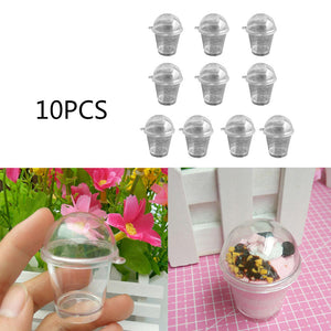 10pcs Mini Mousse Cup Clear Plastic Cake Cup Miniature Cute Play House Toy Popcorn Ice Cream Cups Dollhouse Accessory Decor