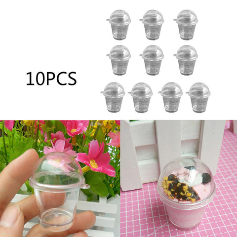 10pcs Mini Mousse Cup Clear Plastic Cake Cup Miniature Cute Play House Toy Popcorn Ice Cream Cups Dollhouse Accessory Decor