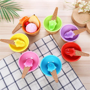 6Colors Reusable Lovely Ice Cream Bowl With A Spoon Wonderful Gift Children Dessert Bowls Ice Cream Cup Kitchen Tools Gadgets