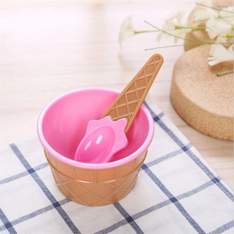 6Colors Reusable Lovely Ice Cream Bowl With A Spoon Wonderful Gift Children Dessert Bowls Ice Cream Cup Kitchen Tools Gadgets