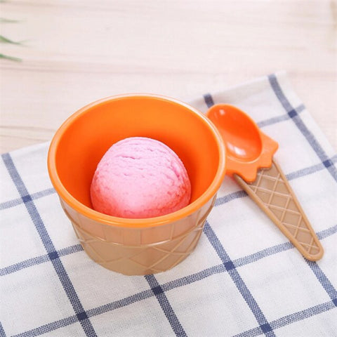 6Colors Reusable Lovely Ice Cream Bowl With A Spoon Wonderful Gift Children Dessert Bowls Ice Cream Cup Kitchen Tools Gadgets