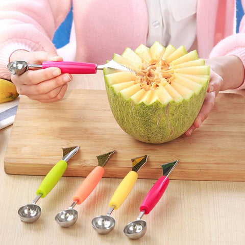 Kitchen Accessories Fruit Platter Carving 2 In1 Knife Melon Baller Spoon Ice Cream Scoop Watermelon Kitchen Gadgets Slicer Tools