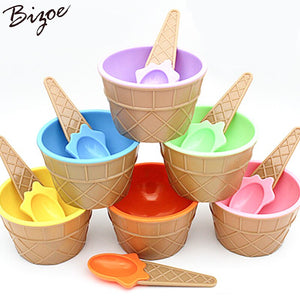 10 PCS/5 Sets Cute Kids Sweet Color Ice Cream Spoon Set Bowl Ice Cream Cup Dessert Holder Container