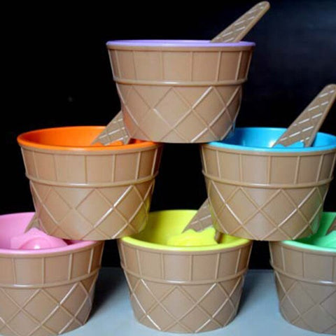 10 PCS/5 Sets Cute Kids Sweet Color Ice Cream Spoon Set Bowl Ice Cream Cup Dessert Holder Container