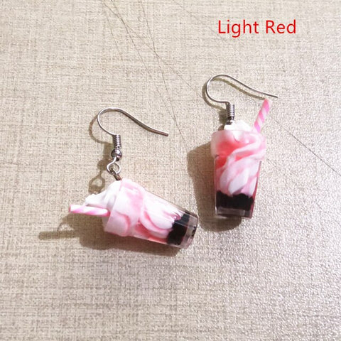 New Funny Summer Ice Cream Cup Resin Earrings Women's Fashion Creative Drink Jewelry Personality Birthday Gifts for Friend