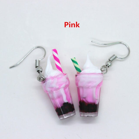 New Funny Summer Ice Cream Cup Resin Earrings Women's Fashion Creative Drink Jewelry Personality Birthday Gifts for Friend