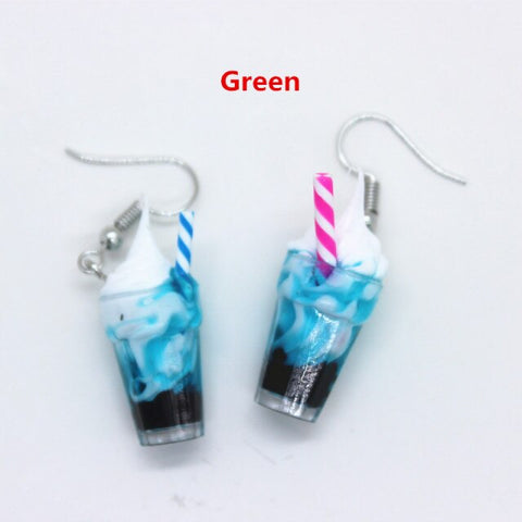 New Funny Summer Ice Cream Cup Resin Earrings Women's Fashion Creative Drink Jewelry Personality Birthday Gifts for Friend