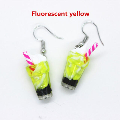 New Funny Summer Ice Cream Cup Resin Earrings Women's Fashion Creative Drink Jewelry Personality Birthday Gifts for Friend