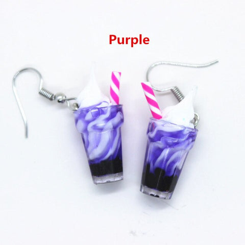 New Funny Summer Ice Cream Cup Resin Earrings Women's Fashion Creative Drink Jewelry Personality Birthday Gifts for Friend
