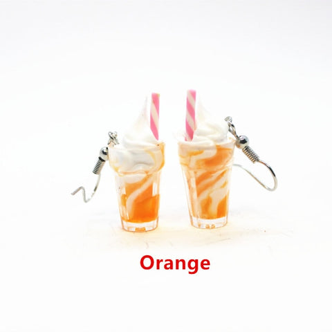 New Funny Summer Ice Cream Cup Resin Earrings Women's Fashion Creative Drink Jewelry Personality Birthday Gifts for Friend