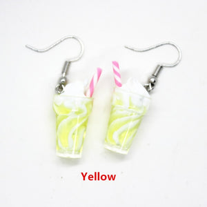 New Funny Summer Ice Cream Cup Resin Earrings Women's Fashion Creative Drink Jewelry Personality Birthday Gifts for Friend