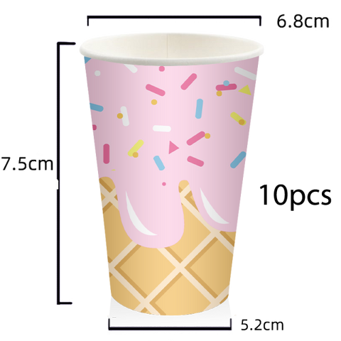 Ice Cream Theme Party Pape Cups Straws Invitations Favor Bags Cake Topper Hanging Decor Birthday Party Supplies Decorations