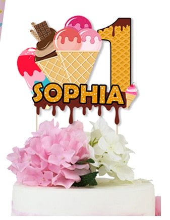 Ice Cream Theme Party Pape Cups Straws Invitations Favor Bags Cake Topper Hanging Decor Birthday Party Supplies Decorations
