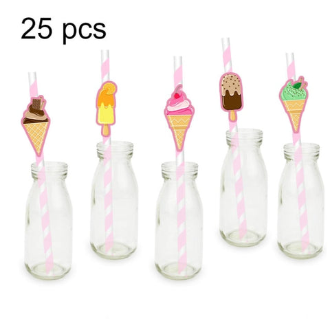 Ice Cream Theme Party Pape Cups Straws Invitations Favor Bags Cake Topper Hanging Decor Birthday Party Supplies Decorations