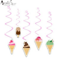 Ice Cream Theme Party Pape Cups Straws Invitations Favor Bags Cake Topper Hanging Decor Birthday Party Supplies Decorations