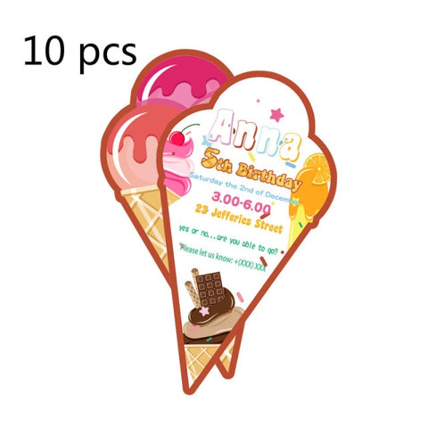 Ice Cream Theme Party Pape Cups Straws Invitations Favor Bags Cake Topper Hanging Decor Birthday Party Supplies Decorations