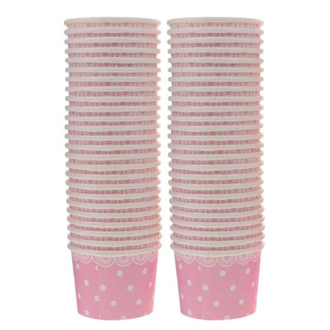50pcs Lace Dot Pattern Disposable Ice Cream Bowl Yogurt Popsicle Paper Cup Home Supplies Without Lid