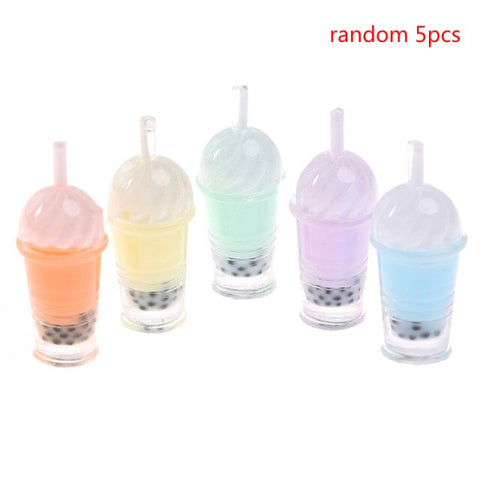 5pcs Bubble Tea Model Ice-cream Drinks Pearl Milk Tea Doll Food Toy Accessories 1/12 Dollhouse Miniature