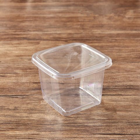 50PCS 300ml Dessert Cups Pudding Jelly Ice Cream Plastic Cups Creative Square Transparent Cake Box Decoration Supplies with Lids